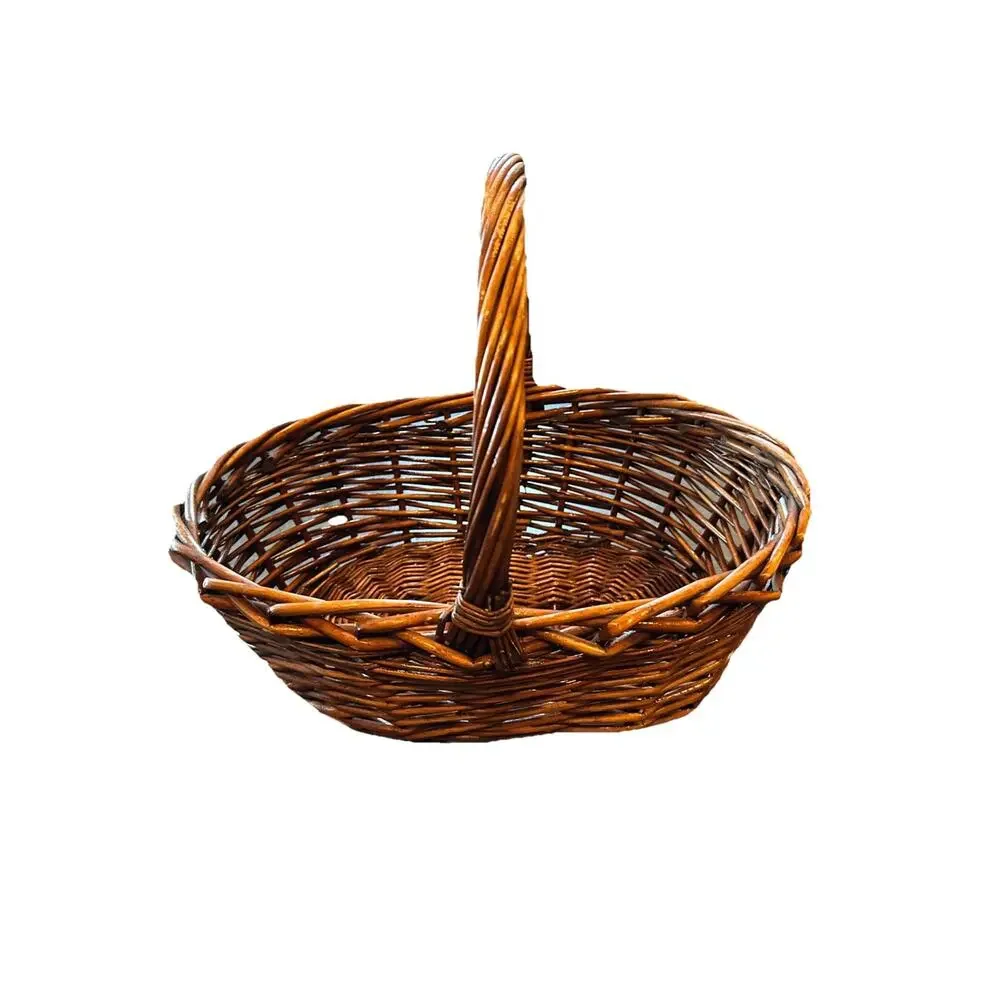 Large Oval Wicker Basket w Handle 17” Farmhouse Picnic Market Easter Rustic